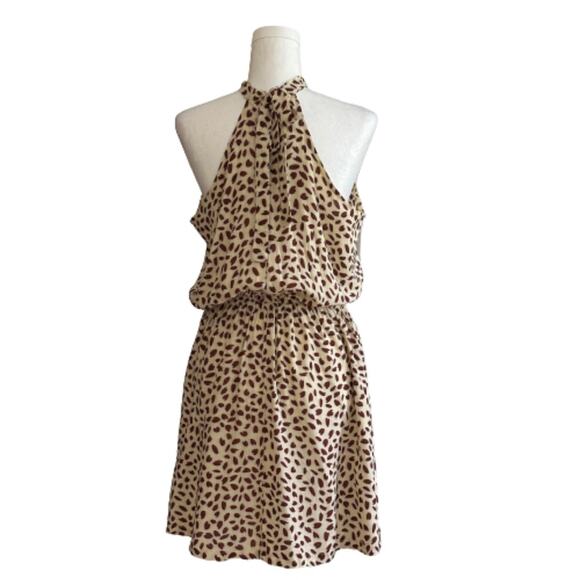 Coeur DE Vague Dress Cream Brown Print Sleeveless Halter Tie Back Dress Medium - Picture 6 of 12